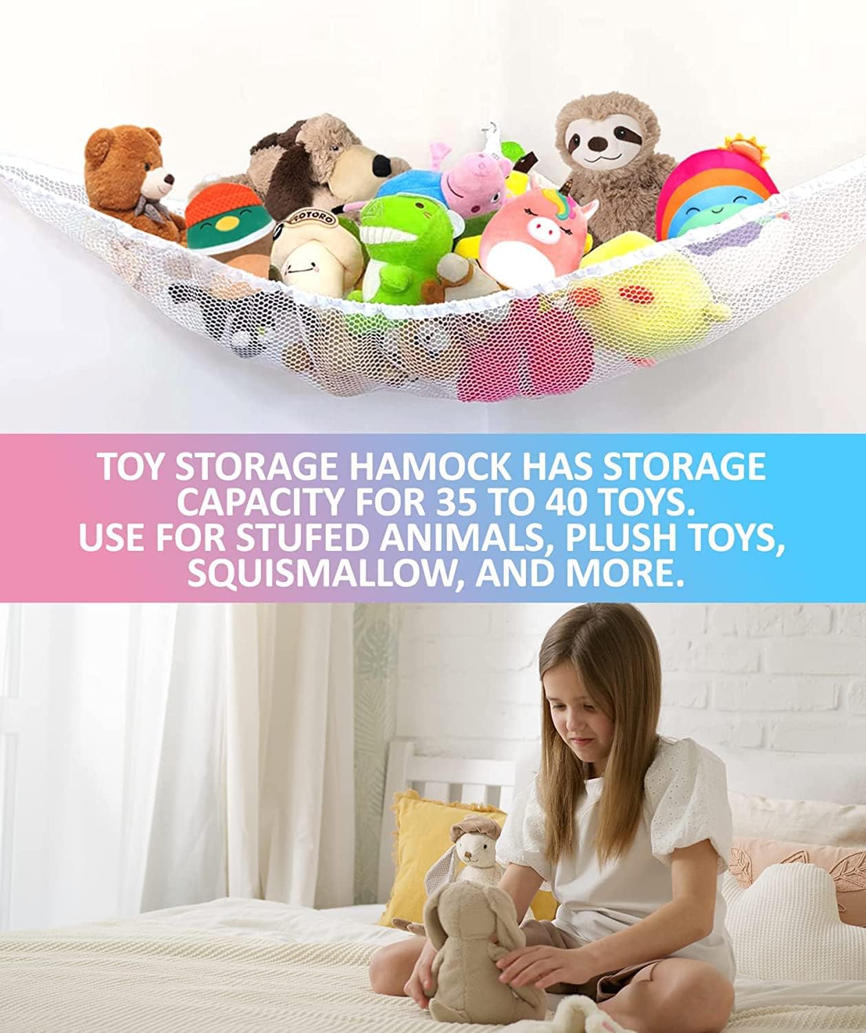 2 Pack Large Stuffed Animals Hammock for Room Organization and Toy Storage 70 inch