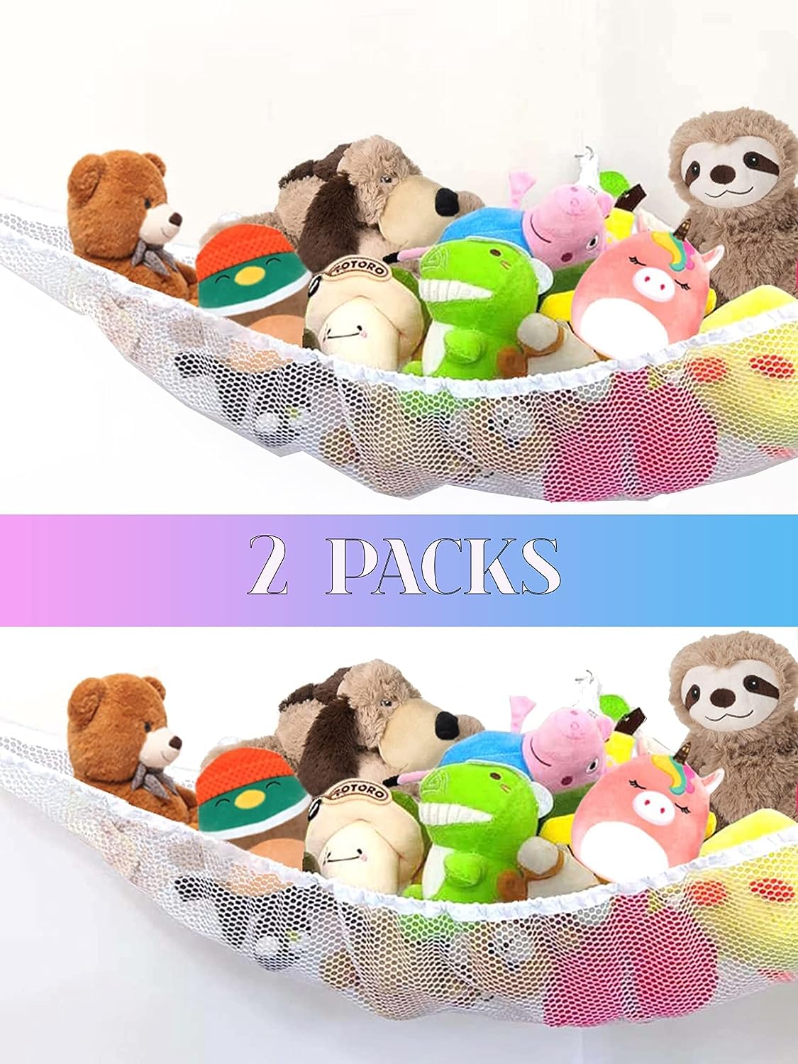 2 Pack Large Stuffed Animals Hammock for Room Organization and Toy Storage 70 inch